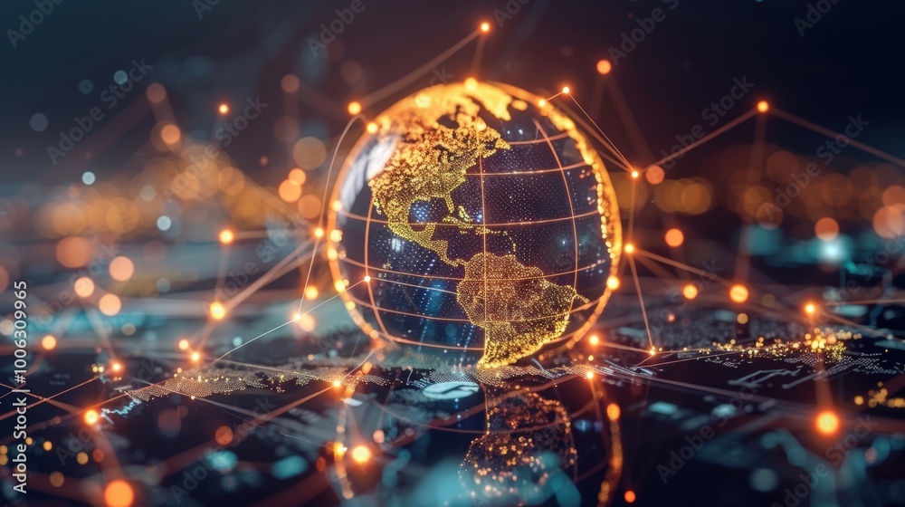 Fototapeta premium Glowing Digital Globe Surrounded by Network Lines