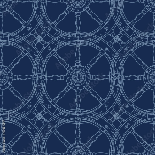 The pattern is hand-painted attributes of the marine theme: the sea, the steering wheel.