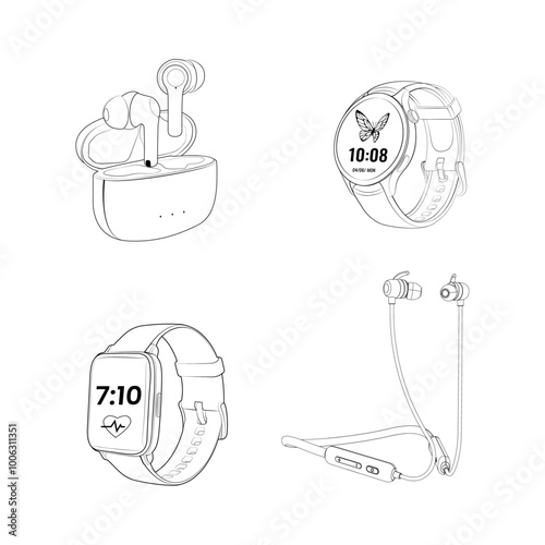 Smart Gadget vector outline. Smart accessories outline