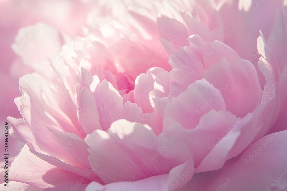 Close up of a beautiful pink peony in soft focus. The petals display delicate layers and a gentle blush hue. This floral image inspires calm and elegance. Generative AI Close up of a beautiful pink peony in soft focus. The petals display delicate layers and a gentle blush hue. This floral image inspires calm and elegance. Generative AI