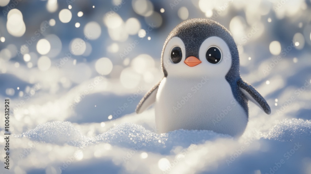 An irresistibly cute penguin standing in the snow, showcasing its charm and sweetness, perfect for a heartwarming and playful winter scene. An irresistibly cute penguin standing in the snow, showcasing its charm and sweetness, perfect for a heartwarming and playful winter scene.