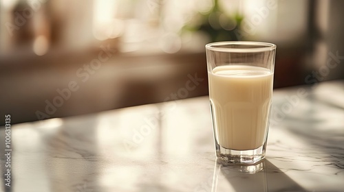 Glass of milk on the table on a light background, copy space