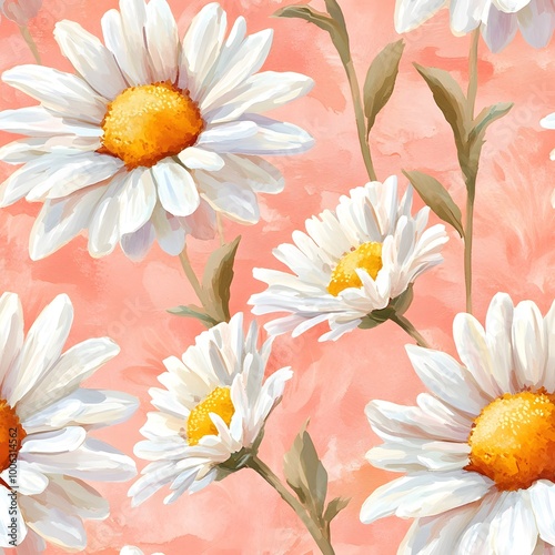 Seamless watercolor pattern featuring delicate daisies on a soft pink background, ideal for textiles, wallpapers, and feminine decor.