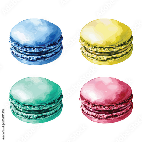 macaroons collections in watercolor illustration style, isolated vector on white background