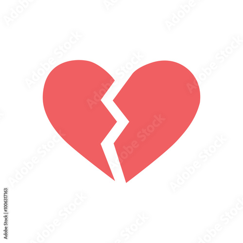 Broken heart shape icon, symbol of unhappy love, label, logo, icon, sign. Vector design, isolated on white. Flat design. Silhouette of cracked heart