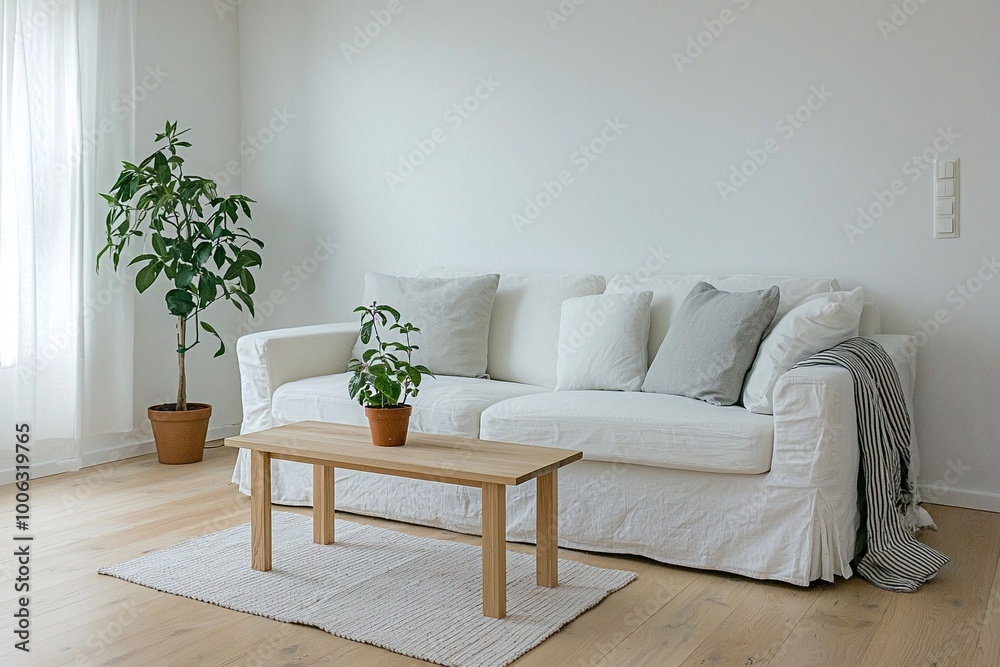 Photograph of a modern apartment living room with a combination of Scandinavian interiors and minimalist interiors. Generative AI
Photograph of a modern apartment living room with a combination of Scandinavian interiors and minimalist interiors. Generative AI