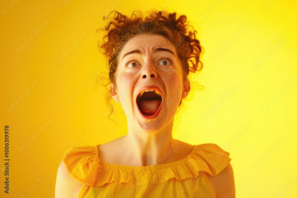 Woman with hand on face, mouth open in shock or surprise. Woman with hand on face, mouth open in shock or surprise.