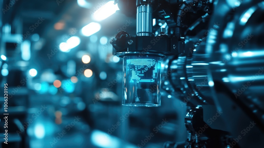 An advanced robotic arm in operation at a high-tech manufacturing facility. An advanced robotic arm in operation at a high-tech manufacturing facility.