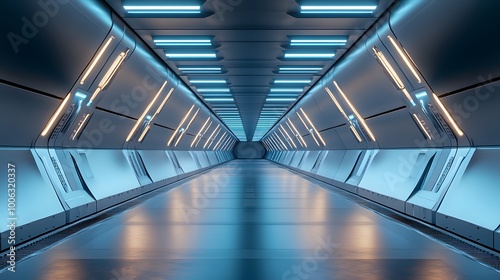 Fototapeta Naklejka Na Ścianę i Meble -  3d illustration - clean futuristic alien scifi fantasy hangar tunnel corridor. 