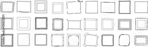 Square frames line art collection. This set of hand drawn minimalist frames showcases various designs, perfect for design projects, logos, and creative borders