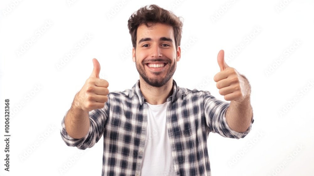 Smiling man giving two thumbs up for approval or agreement. Smiling man giving two thumbs up for approval or agreement.