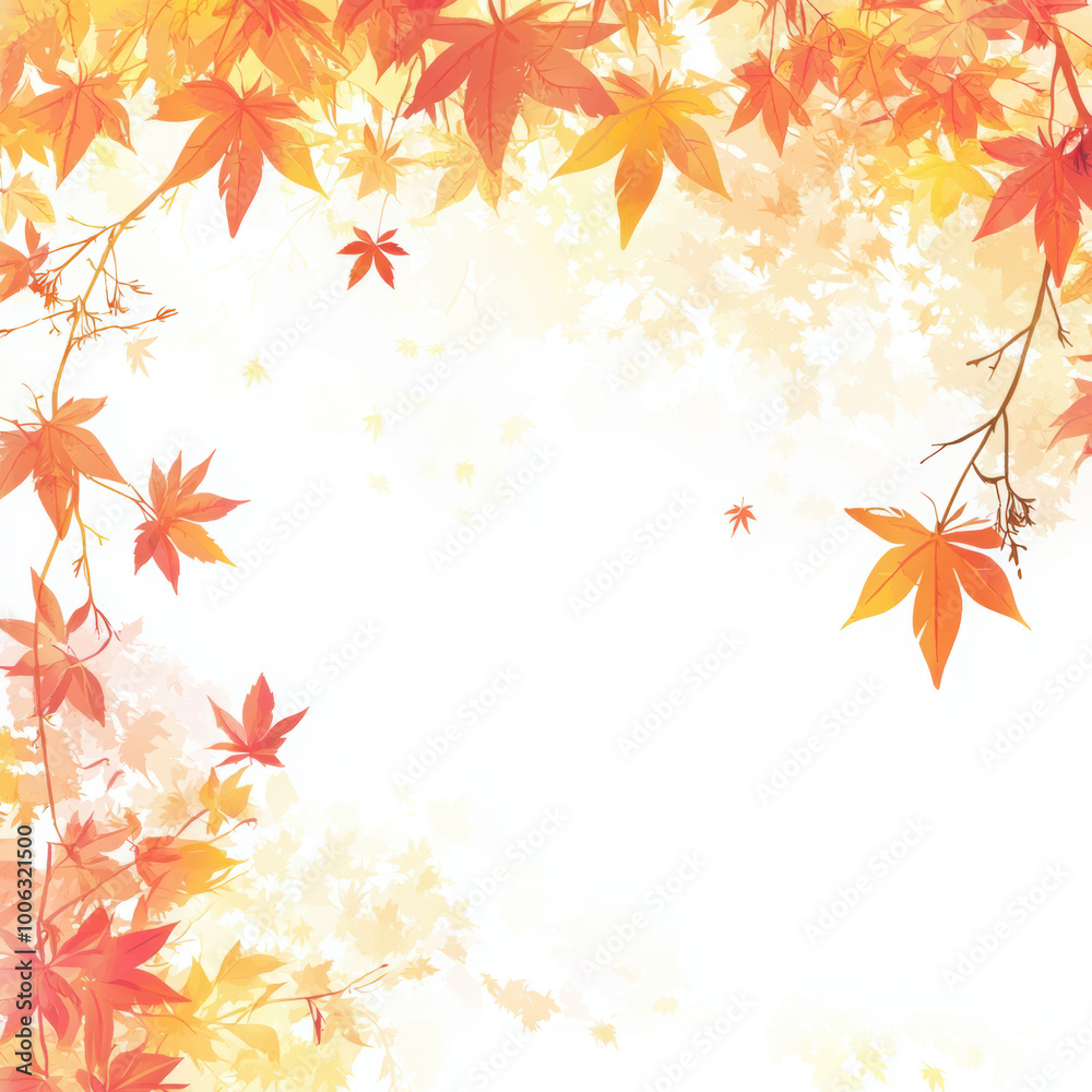 Autumnal Frame: Orange and Red Maple Leaves Border Autumnal Frame: Orange and Red Maple Leaves Border