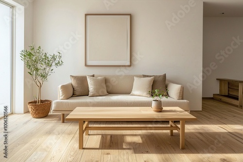 An interior photograph of a modern living room based on a Scandinavian interior. Generative AI
 photo