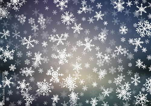 Christmas background with snow falling on the blurred background. Snowflakes soaring on the soft background.