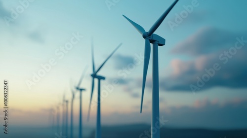 Wind turbines in a coastal landscape, producing clean energy, 3D illustration photo