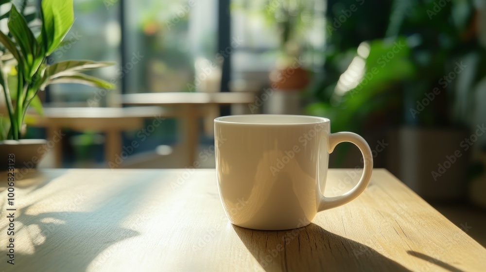 Fototapeta premium White Mug on Wooden Table