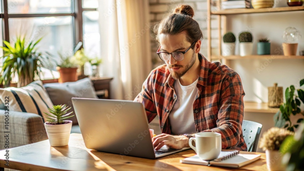 Remote work from cozy home office setting for freelancers and designers Remote work from cozy home office setting for freelancers and designers