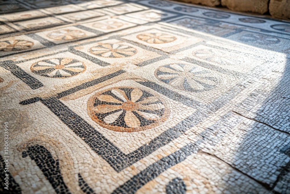 Beautiful intricate mosaic design on historical floor. Rich colors and patterns indicate high craftsmanship. Beautiful intricate mosaic design on historical floor. Rich colors and patterns indicate high craftsmanship.