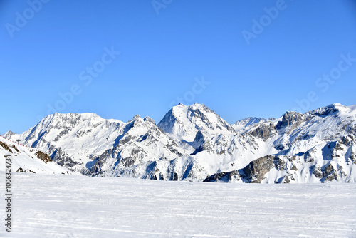 Slopes of Courchevel ski resort by winter photo