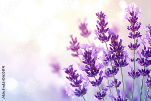 Delicate lavender flowers basking in soft sunlight, creating a tranquil and serene atmosphere perfect for relaxation and beauty.
