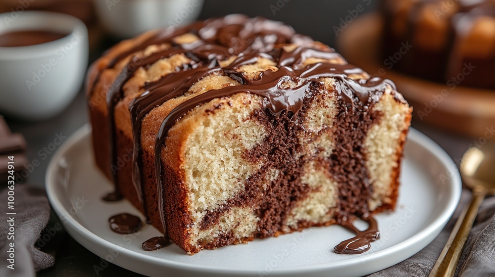 easy and delicious homemade nutella-swirl pound cake on a white plate, the perfect blend of nutella and chocolate flavors for a comforting and indulgent dessert easy and delicious homemade nutella-swirl pound cake on a white plate, the perfect blend of nutella and chocolate flavors for a comforting and indulgent dessert