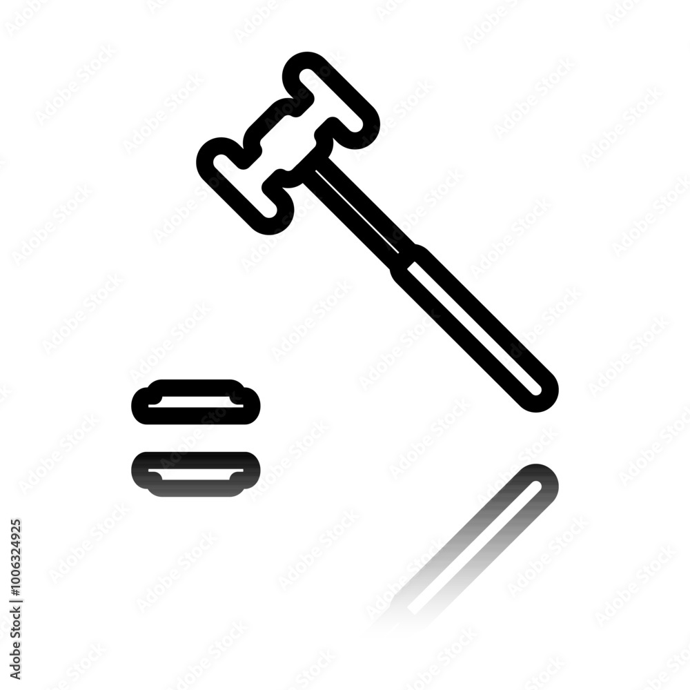 Judge gavel simple icon vector. Flat design. Black icon with mirror reflection. White background Judge gavel simple icon vector. Flat design. Black icon with mirror reflection. White background