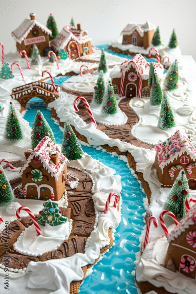 Naklejka premium whimsical gingerbread village winter wonderland