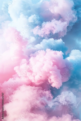 Overlapping clouds of pink and blue smoke.