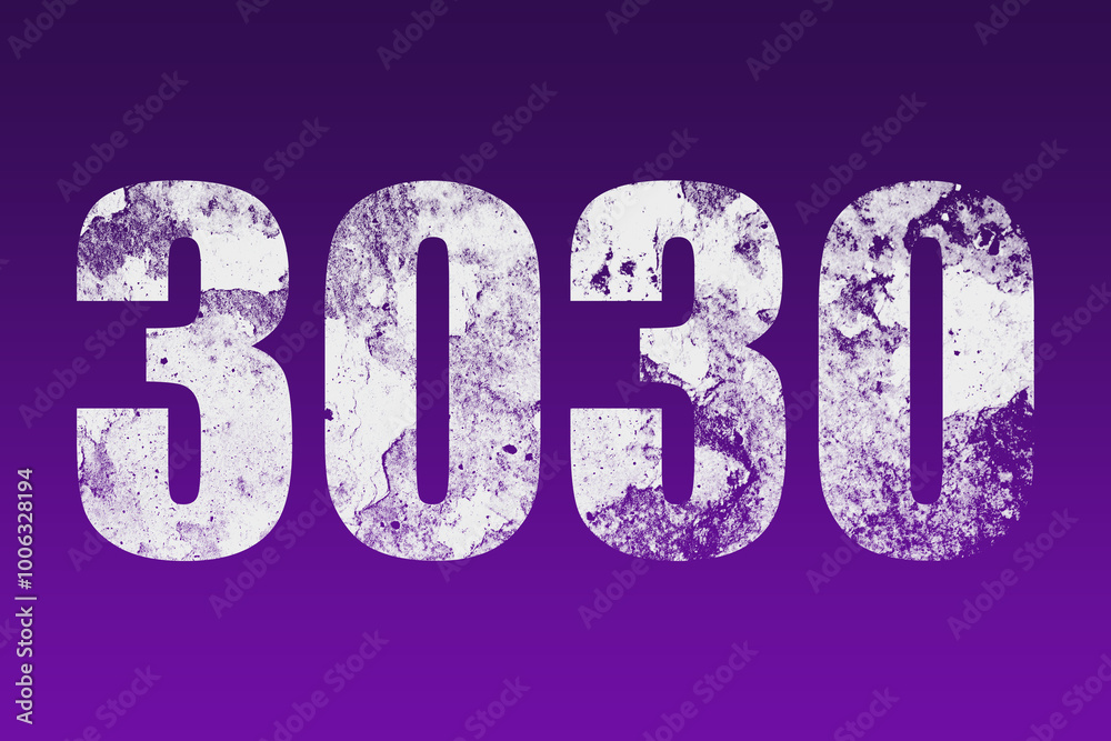 flat white grunge number of 3030 on purple background. flat white grunge number of 3030 on purple background.