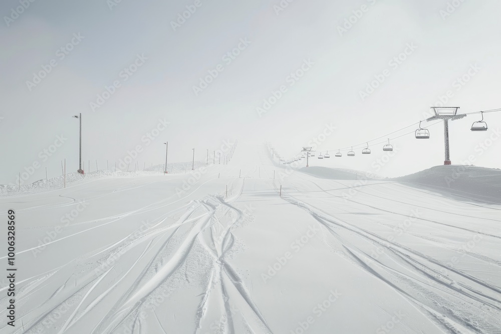 Empty Ski Slope with Fresh Snow Hyper Empty Ski Slope with Fresh Snow Hyper