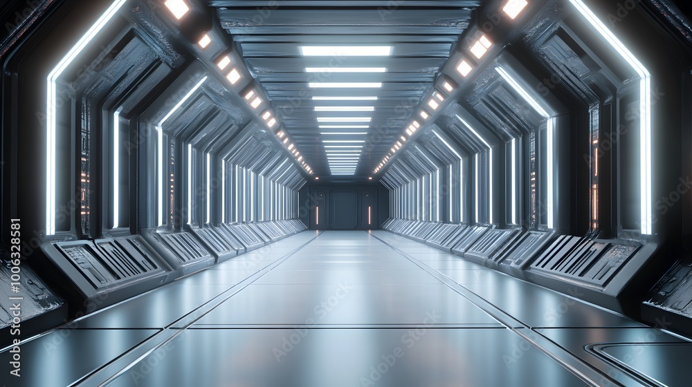 Fototapeta premium 3d illustration - clean futuristic alien scifi fantasy hangar tunnel corridor.