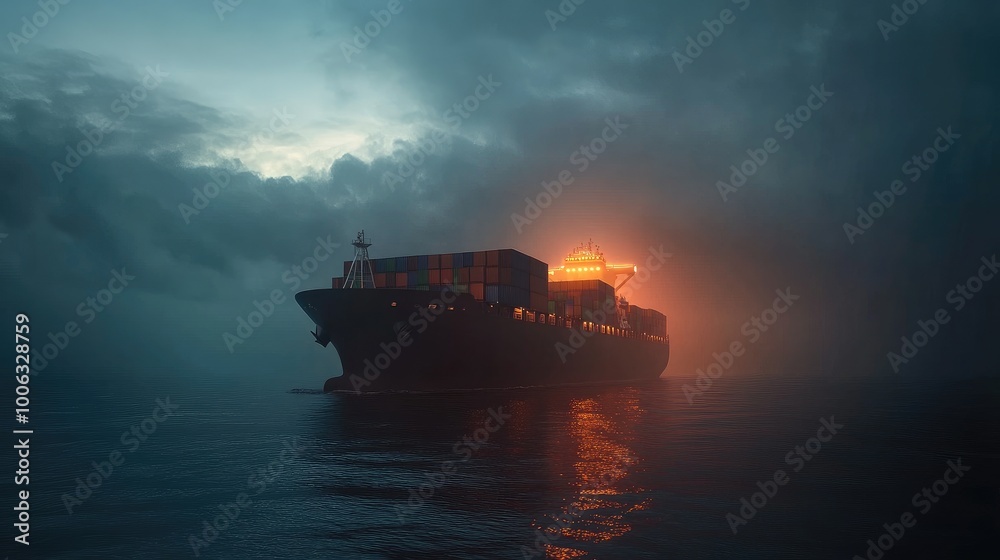 A massive freight ship carrying containers for international shipping across the ocean, symbolizing global export-import trade. No logos. A massive freight ship carrying containers for international shipping across the ocean, symbolizing global export-import trade. No logos.