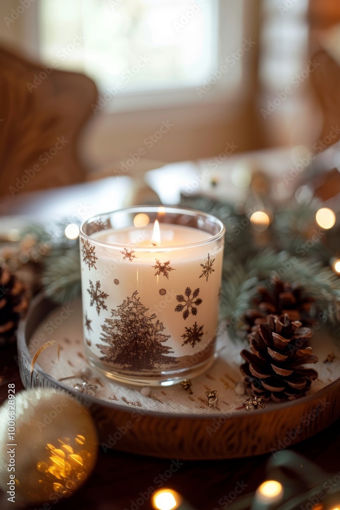 Festive Candle Holder with Holiday Decor Festive Candle Holder with Holiday Decor