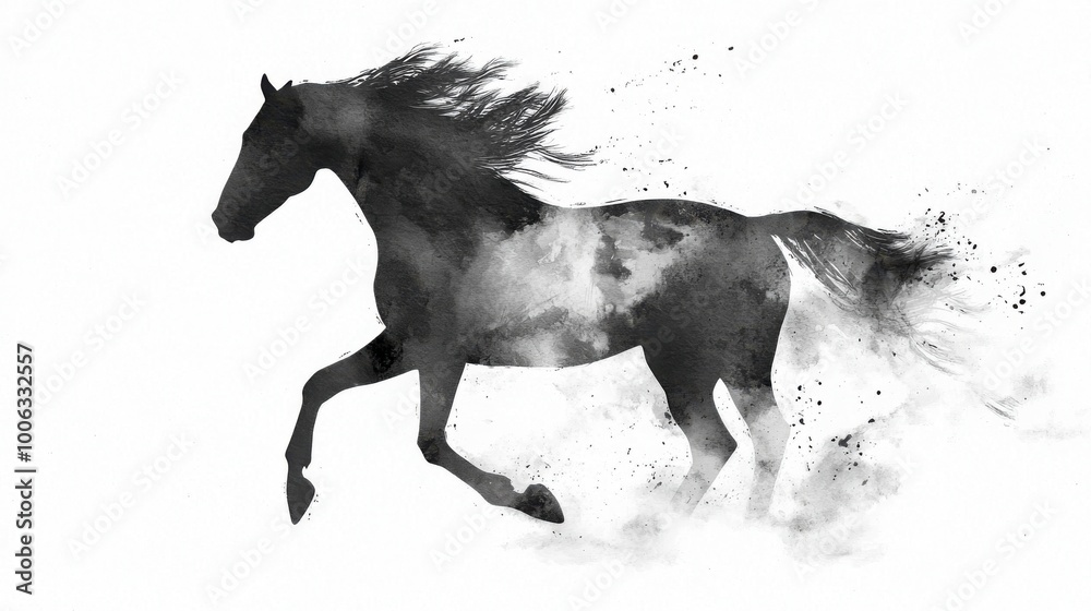 A majestic horse in motion, captured in an elegant silhouette, embodying grace and power against a minimalist background. A majestic horse in motion, captured in an elegant silhouette, embodying grace and power against a minimalist background.