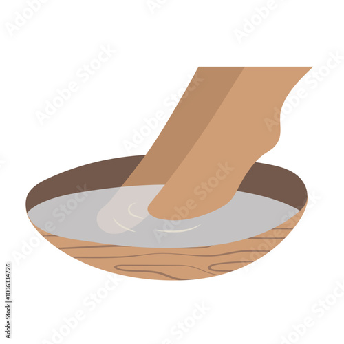 Foot Soaking in Wooden Bowl Spa Illustration on White Background