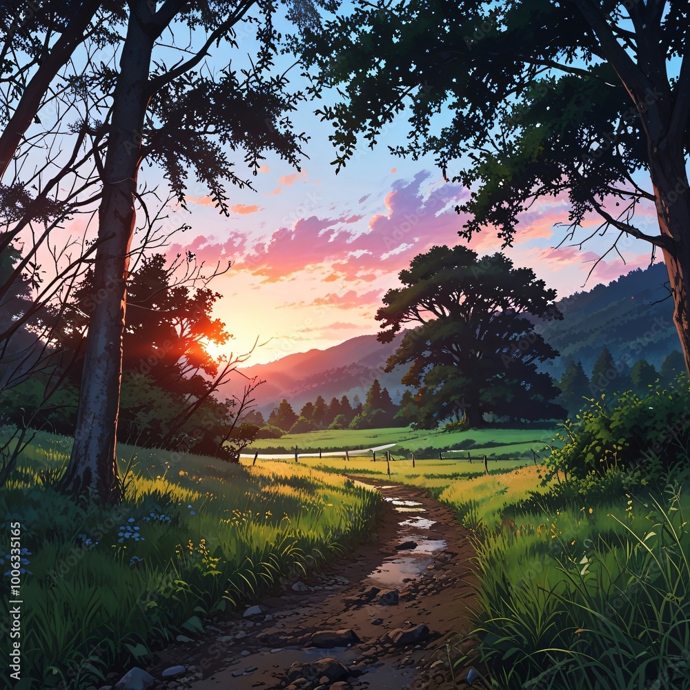 Fototapeta premium sunset in the forest