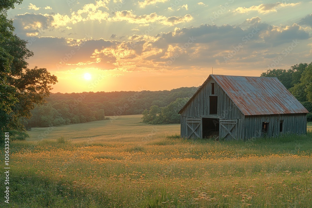 Sunset Over a Rustic Barn Sunset Over a Rustic Barn