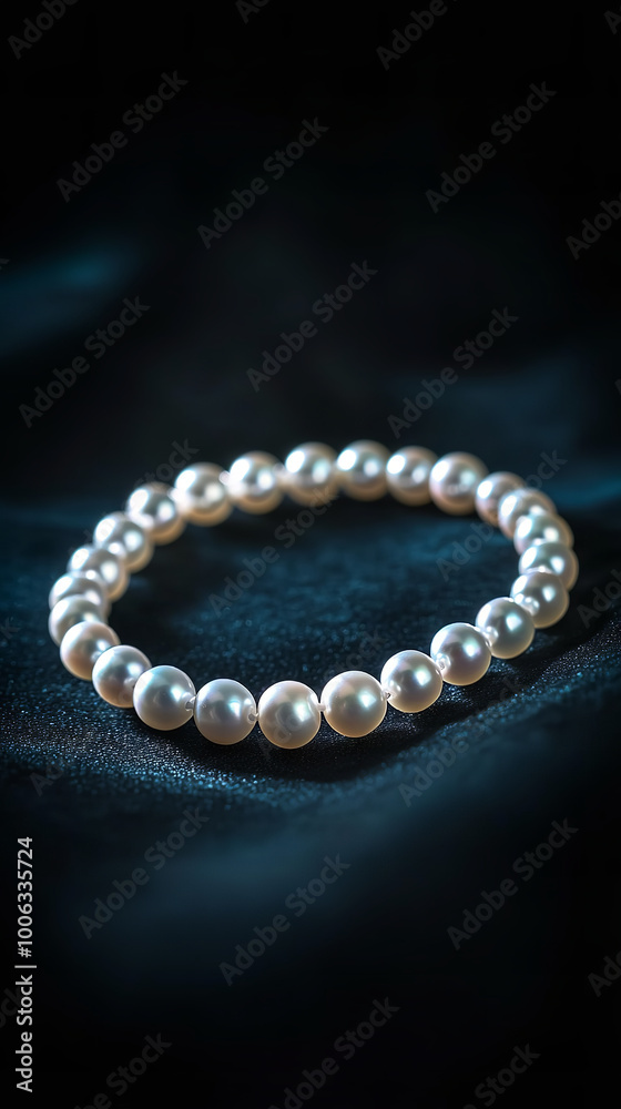 Fototapeta premium Opulent Pearl Necklace Display Against Dark Velvet 