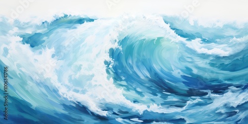 Abstract Ocean Waves Painting. Serene Blue Watercolor Textures for Calm Backgrounds and Wallpapers