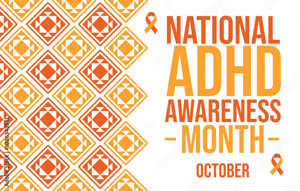 Obraz premium National ADHD Awareness Month Banner for October 2024, Highlighting Awareness and Support for Individuals with ADHD. Vector EPS 10.