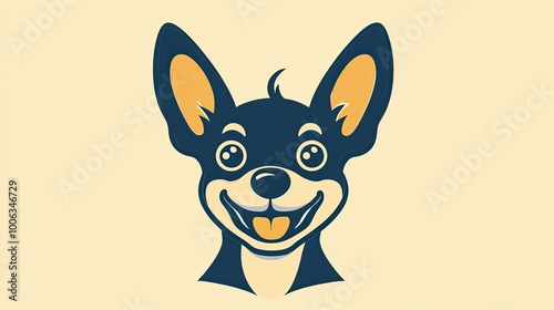 Cartoonish dog icon with big ears and a happy face, outlined in dark blue against a light yellow background.