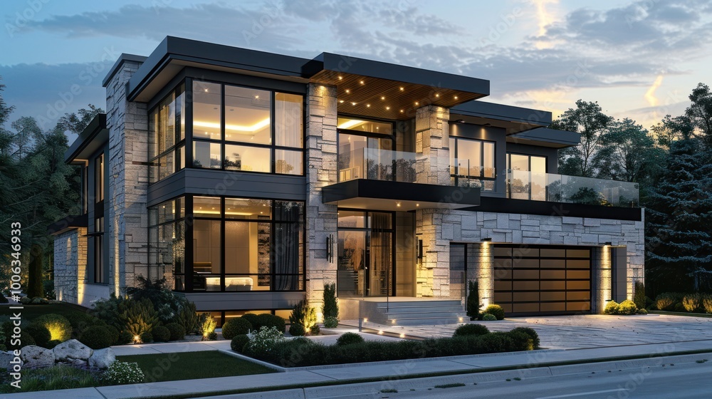 Obraz premium Modern House with Stone Facade