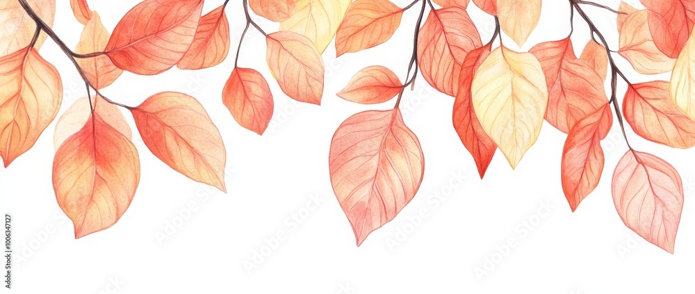 Fototapeta premium The picture represents falling red leaves in autumn season. The purpose is to use it as a wallpaper background or as a web banner.