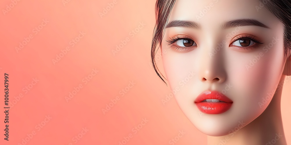 Fototapeta premium Asian young woman with creative make - up, Chinese new year concept.