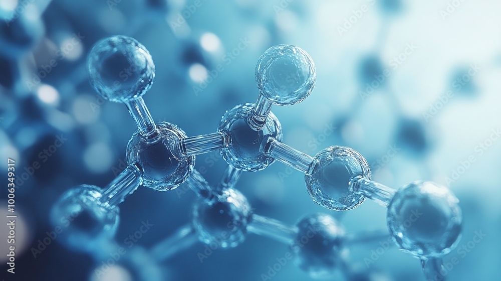 detailed molecular structure illustration with a close-up view on a blue background, highlighting atoms and molecular bonds for advanced scientific research and technology detailed molecular structure illustration with a close-up view on a blue background, highlighting atoms and molecular bonds for advanced scientific research and technology