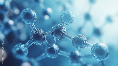 detailed molecular structure illustration with a close-up view on a blue background, highlighting atoms and molecular bonds for advanced scientific research and technology