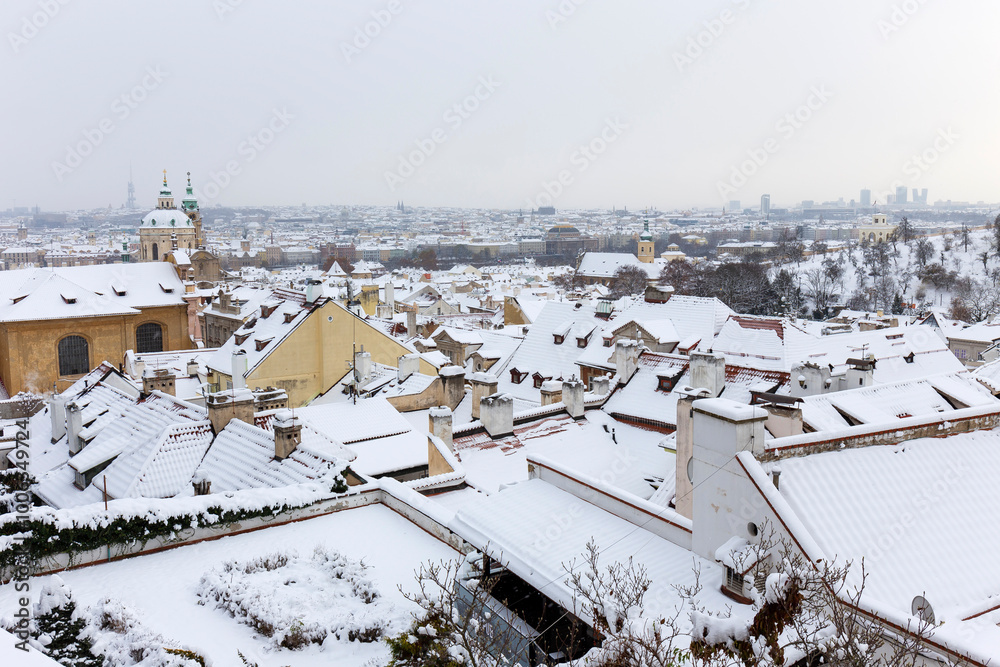 Winter snowy Prague City, Czech republic