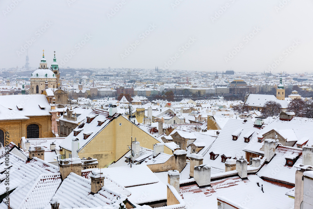 Winter snowy Prague City, Czech republic