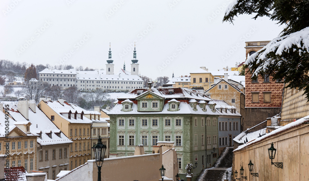 Winter snowy Prague City, Czech republic