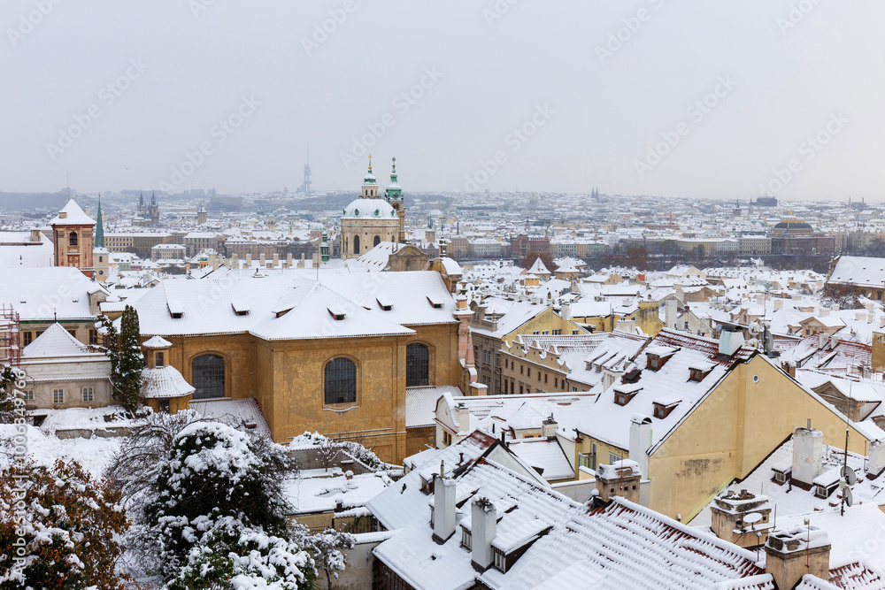 Winter snowy Prague City, Czech republic